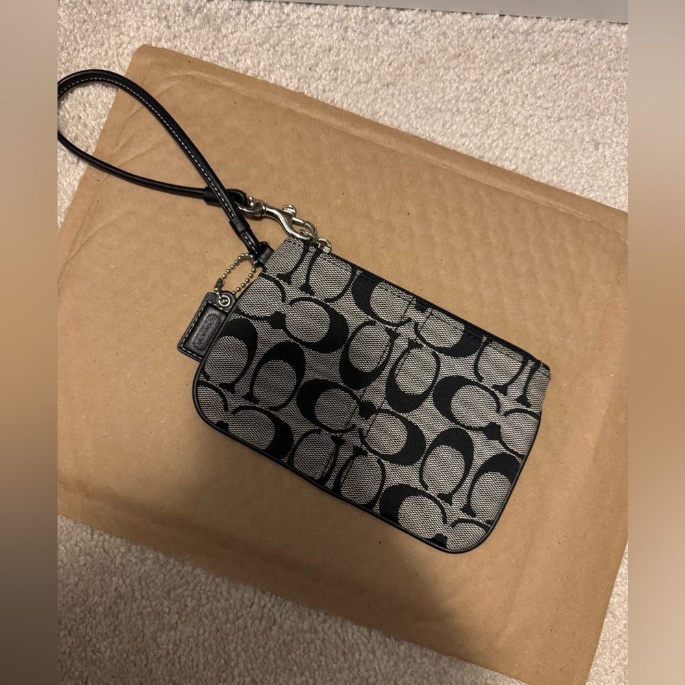 Coach Signature Black and Gray Wristlet